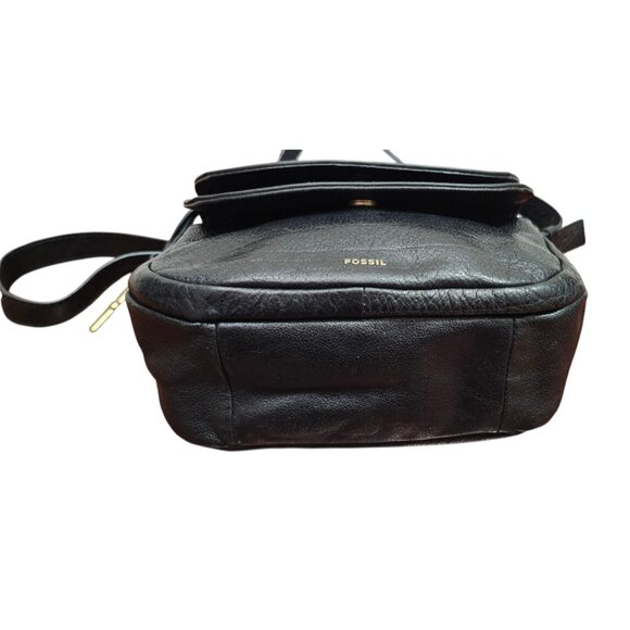Fossil Peyton Double Flap Crossbody Small Black Leather Handbag - Picture 7 of 16